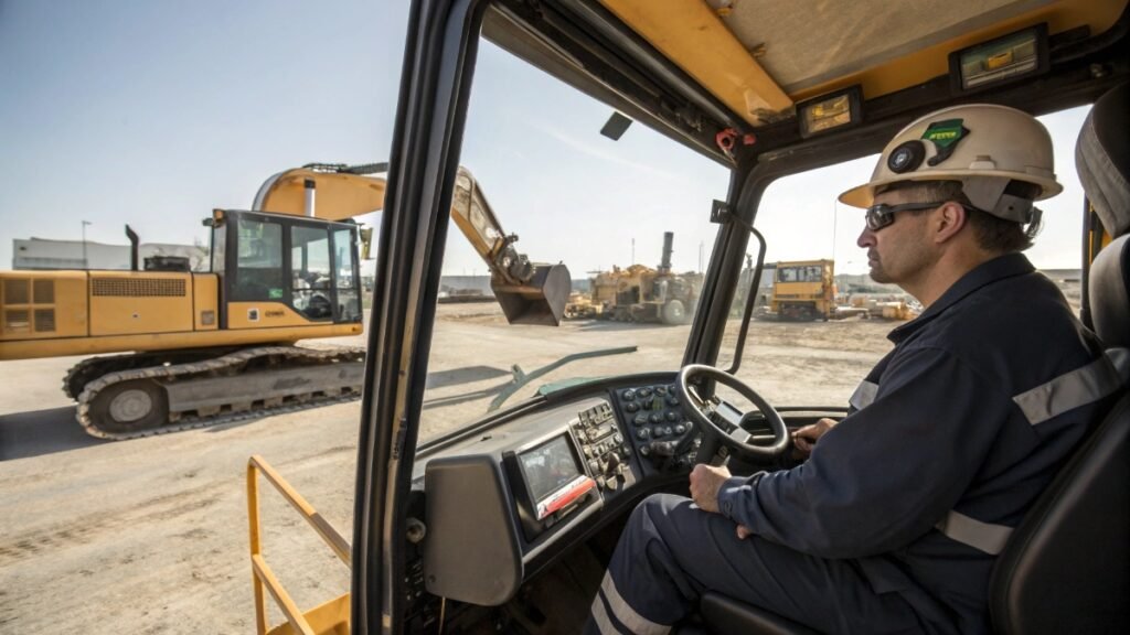 Used excavator operating hours inspection at DZHMACHINE yard