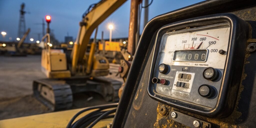 Used excavator hour meter inspection and condition verification