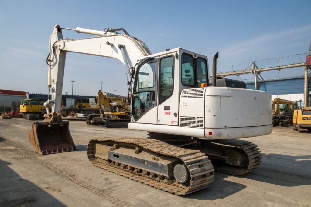 Refurbished excavator with fresh paint hiding real condition