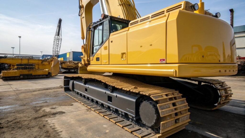 Refurbished excavator with fresh paint and unclear real hours