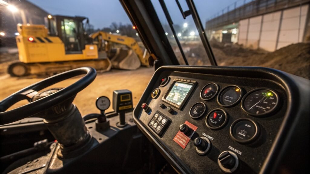 Excavator hour meter inspection during machine evaluation